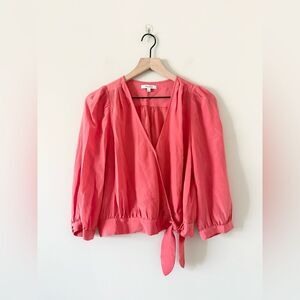 Madewell Silk Wrap Blouse in Watermelon Pink Size M